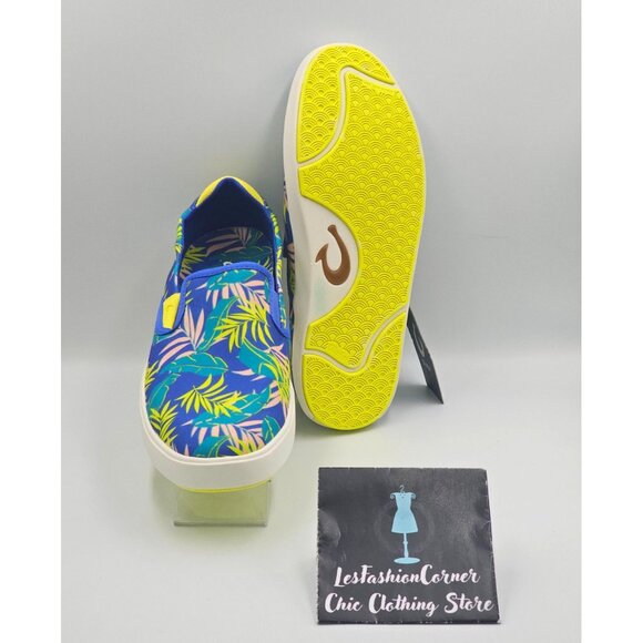 NWT OluKai Men's Laeahi Pai Sunset Blue Aloha Canvas Slip-On Sneakers Sz 10 2845 - Picture 3 of 16